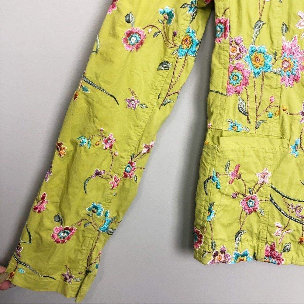 JOHNNY WAS | Embroidered Lime Green Floral Blazer Jacket Women’s Size Small - Picture 6 of 10